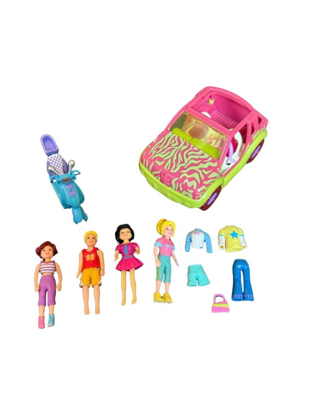 Polly Pocket Jeep VTG 2001 Scooter and Bonus Lot of Dolls
